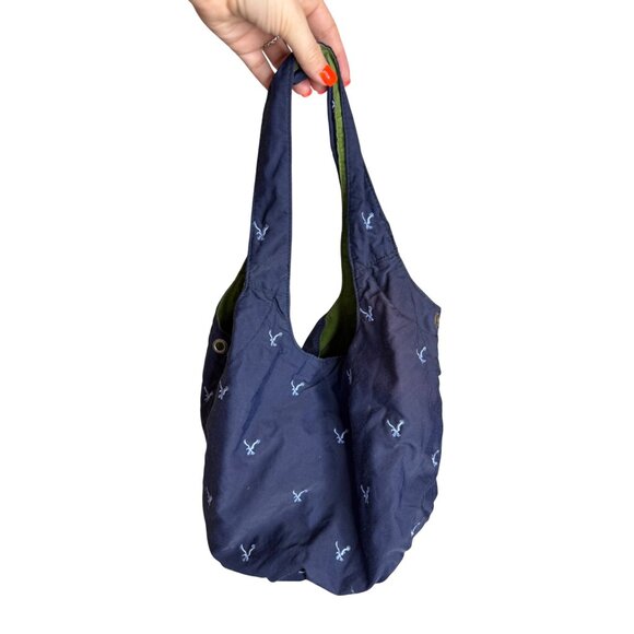 Y2K American Eagle Outfitters  Navy & Green Cotton Hobo Tote Bag - Picture 3 of 7